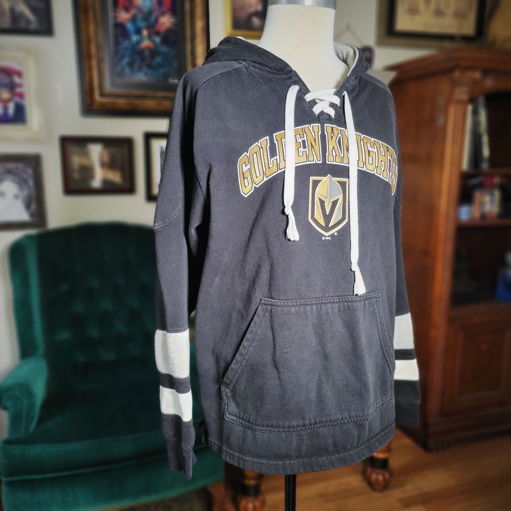 NHL Golden Knights Sweater Unisex Black Pullover LaceUp Hockey Hoodie‎ Medium